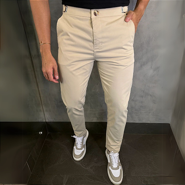 Calça Alfaiataria Mônaco com regulagem lateral – Bege