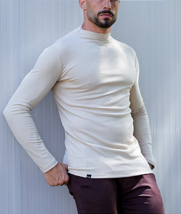 Blusa Gola Canelada Bege