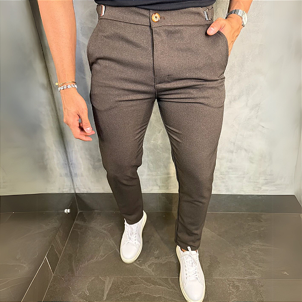 Calça Alfaiataria Bariloche com regulagem lateral – Marrom