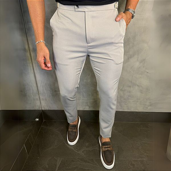 Calça Alfaiataria Viena com regulagem lateral – Cinza