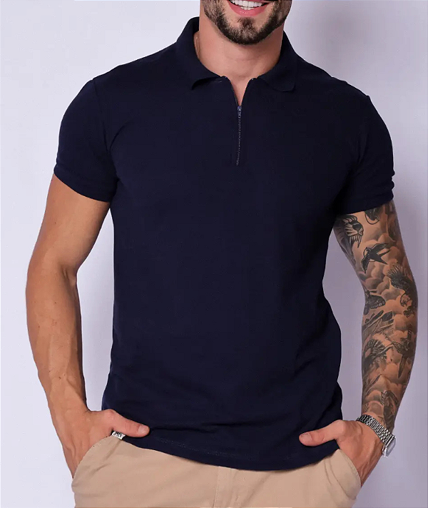 Polo Ziper Azul Marinho
