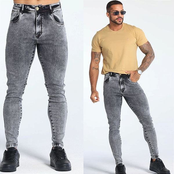Calça Jeans Skinny Marmorizada Costura Tripla