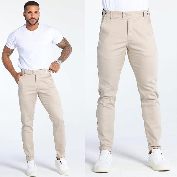 Calça Alfaiataria Skinny Ajuste Lateral – Areia