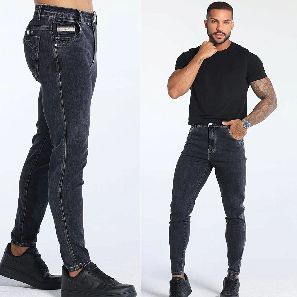 Calça Jeans Skinny Estonada Bolsinho Traseiro
