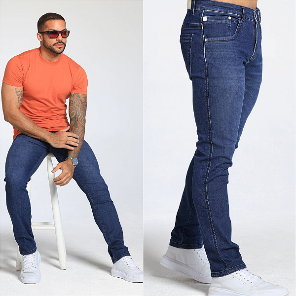 Calça Jeans Slim Detalhe Na Costura