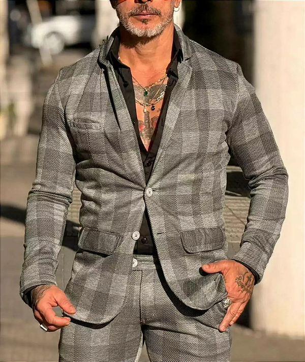 Blazer Jaqcard Xadrez Cinza