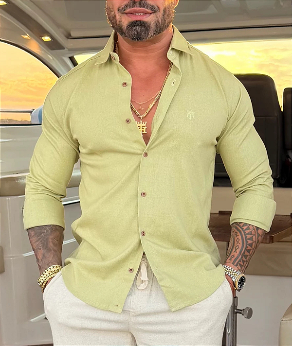 Camisa De Linho Premium Verde Claro