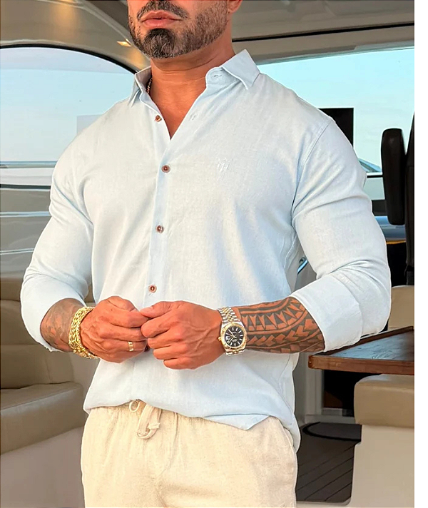 Camisa De Linho Premium Azul Bebê