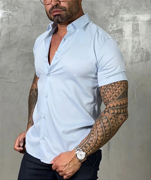 Camisa Social Fibra De Bambú Azul Bebê