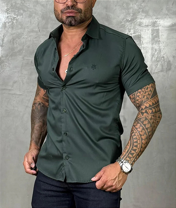 Camisa Social Fibra De Bambú Verde