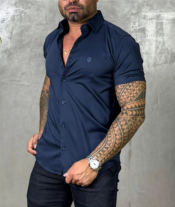 Camisa Social Fibra De Bambú Azul Marinho