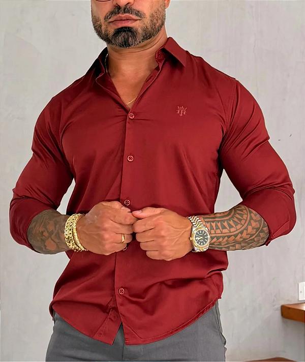 Camisa Social Fibra De Bambú ML Bordô
