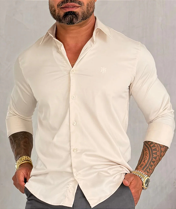Camisa Social Fibra De Bambú ML Off White