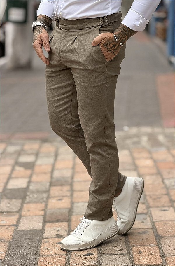 Calça Bege Masculina Ajuste Slim