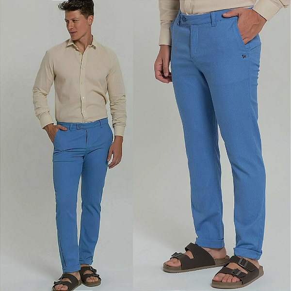 Calça Alfaiataria Linho Azul Claro