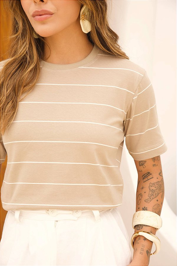T-SHIRT RIVIERA PREMIUM - LISTRADA BEGE