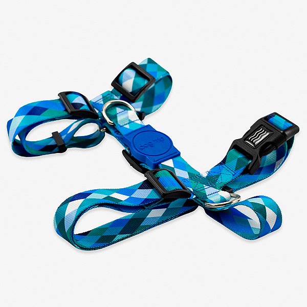 Peitoral para cachorros H Quadriculada Azul