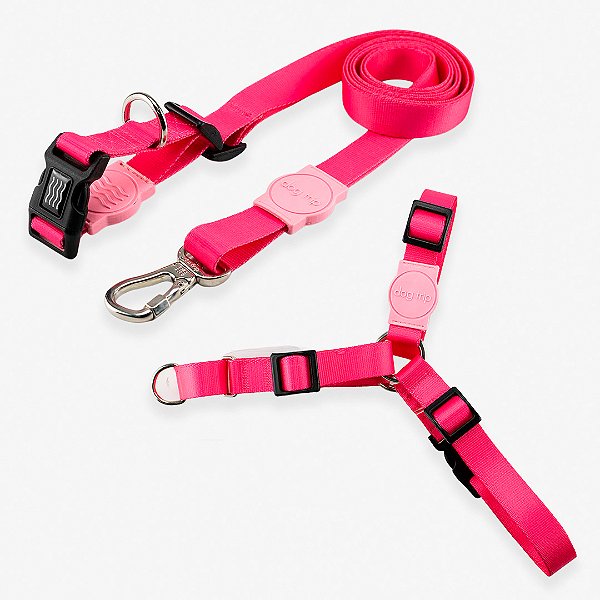 Kit Guia Mãos Livres + Peitoral Antipuxão Rose