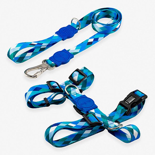 Kit Guia Padrão + Peitoral H Quadriculada Azul