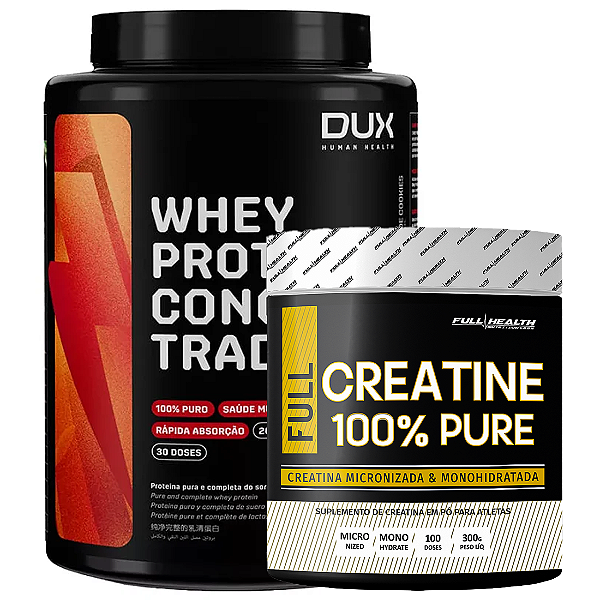 KIT WHEY CONCENTRADO 900G DUX + CREATINA 300G FULL HEALTH