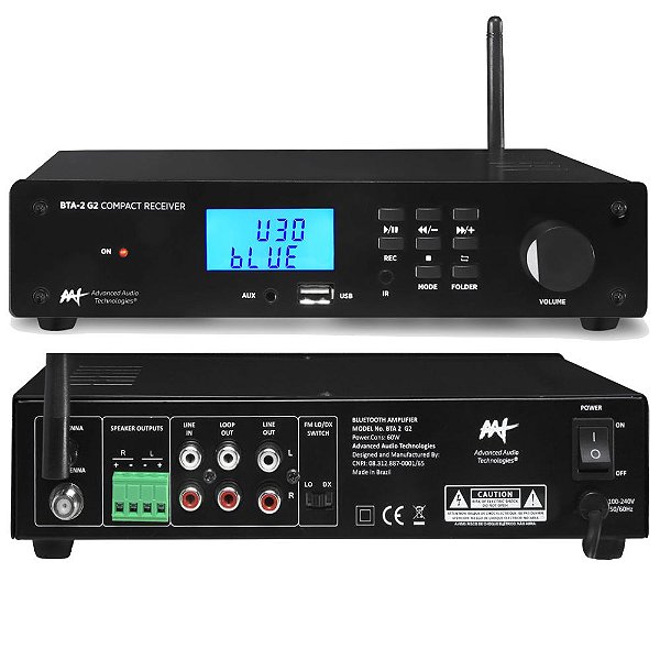 Receiver Estéreo Bluetooth USB Radio FM AAT BTA-2 G2