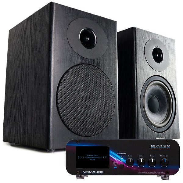 Sistema de Som Estéreo 2.0 Newaudio Bookshelf + Amplificador - ELETROHALEN  - Loja Especializada em Áudio