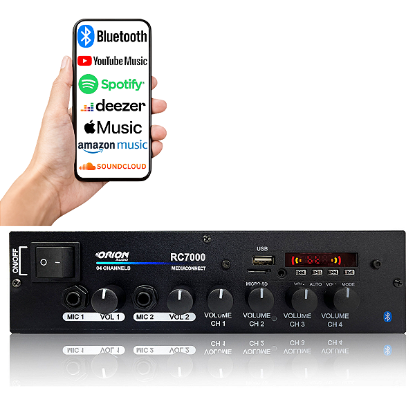 Receiver Amplificador Som Ambiente 4 canais Bluetooth RC7000