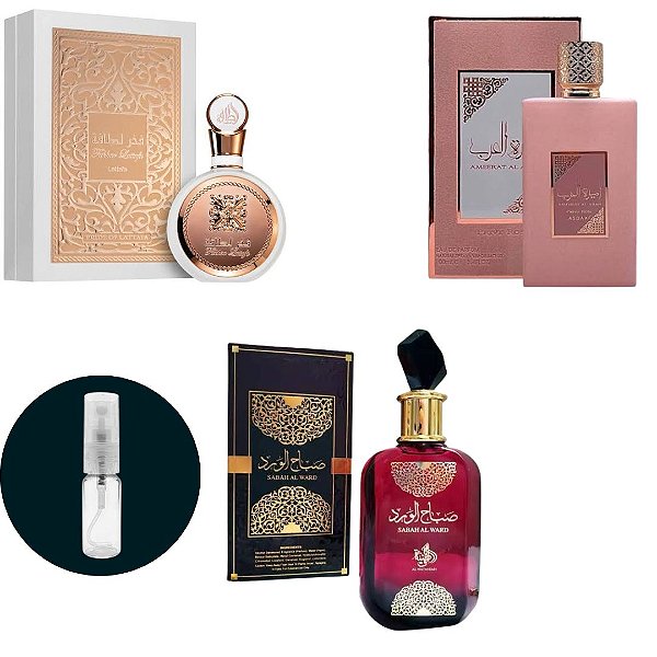 SABAH + FAKHAR ROSE + ASDAF PRIVE ROSE COMBO SEDUÇÃO 5ML CADA