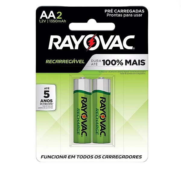 Pilha Recarregável Rayovac AA Blister 1350 mAh 1.2V Cartela com 2 Unid.
