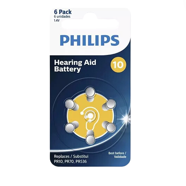 Bateria Philips ZA10B6A/59 PR10 Pilha para Aparelho Auditivo Cart C/ 6unid