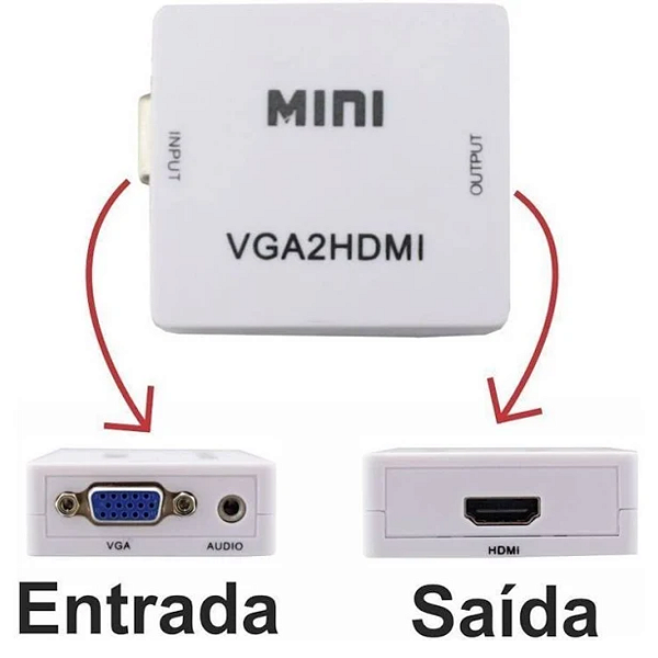 Adaptador Conversor Vga para Hdmi 1080p Com Som Áudio Tv Video