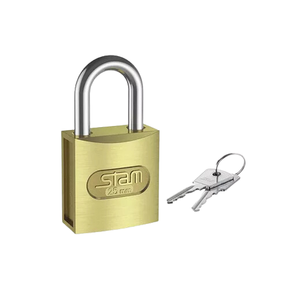 Cadeado 25mm Zamac Stam Latonado E-coat com 2 chaves
