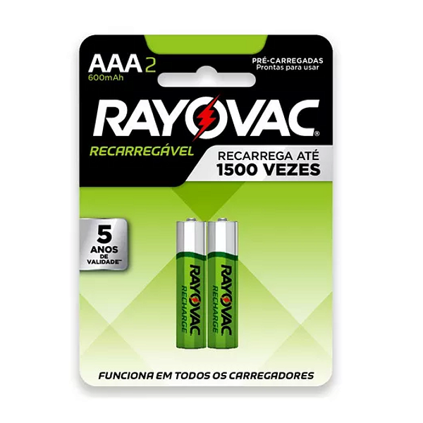 Pilha Recarregável Rayovac AAA Blister 600 mAh 1.2V Cartela com 2 Unid.