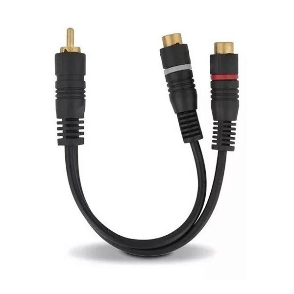 Cabo Y 1 Rca Macho x 2 Fêmea Preto 5mm 20cm Emborrachado