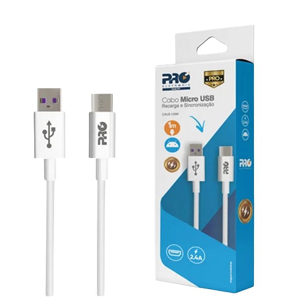 Cabo de Carregador Micro USB V8 1 Metro 2.4A Proeletronic