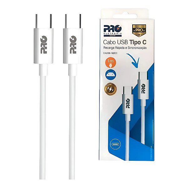 Cabo de Carregador Usb-c para Usb-c 1M Branco Proeletronic