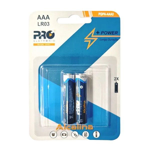 Pilha Palito Alcalina AAA LR3 2 Pilhas Proeletronic