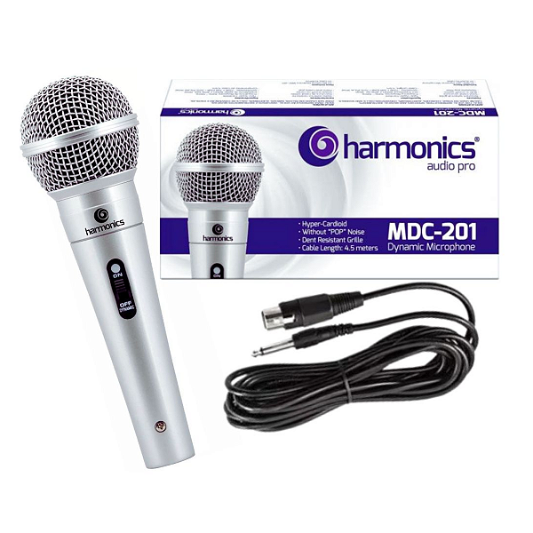 Microfone com Fio 4,5m Harmonics Dinâmico Super-cardióide MDC-201