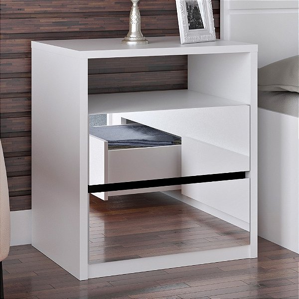 Mesa de Cabeceira 2 Gavetas Espelhada Branco Foscarini