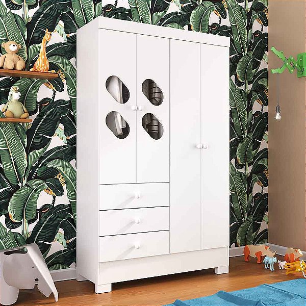 Guarda Roupa Ciranda 4 Portas 3 Gavetas Branco - Rodial