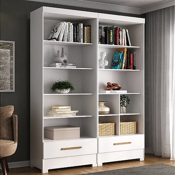 Estante para Livros Modulado Abel 2 Gavetas Branco/Nature - Moville