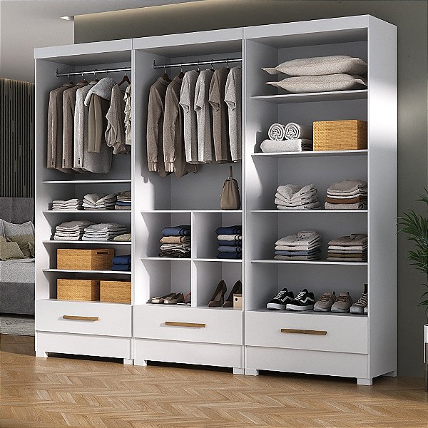 Closet Modulado Abel 3 Gavetas Branco/Nature - Moville