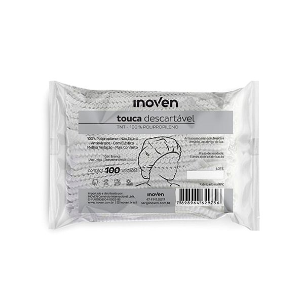 Touca TNT Descartável Branca 100un | Inoven