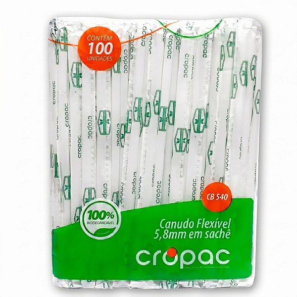 Canudo Biodegradável 20cm Flexível Sache CB 540 | Cropac