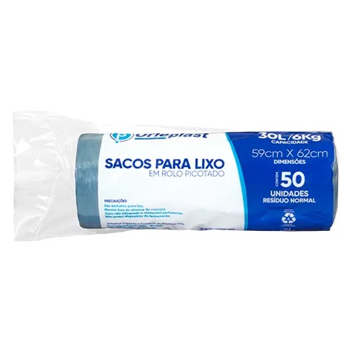 Saco para Lixo 30 Litros Azul Rolo C/50 | Orleplast