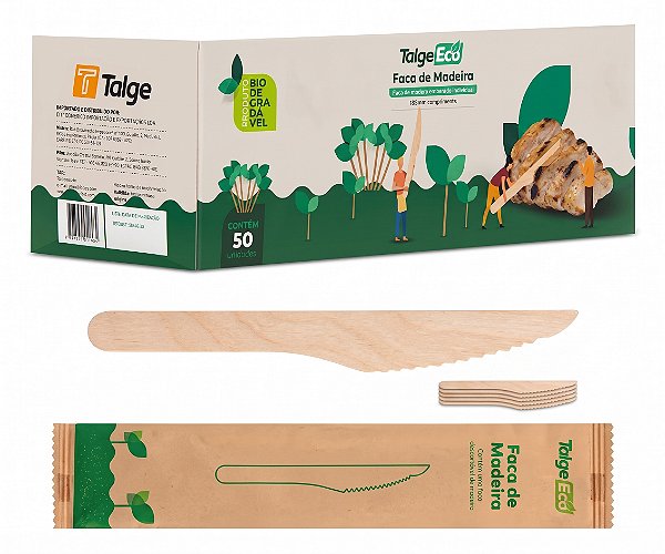 Faca de Madeira 16,5cm Embalada Eco - C/50un | Talge
