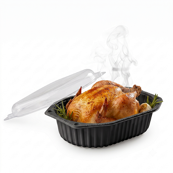 Bandeja para Frango Assado G-100 Preta com Tampa | Galvanotek