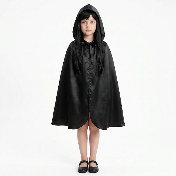 Capa Halloween Infantil com Capuz 80cm Preta | Modamix