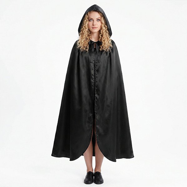 Capa Halloween Adulto com Capuz 140cm Preta | Modamix