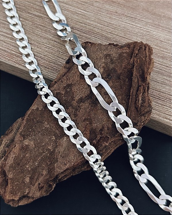 Pulseira Figaro 3x1 6mm x 22cm - Prata 925